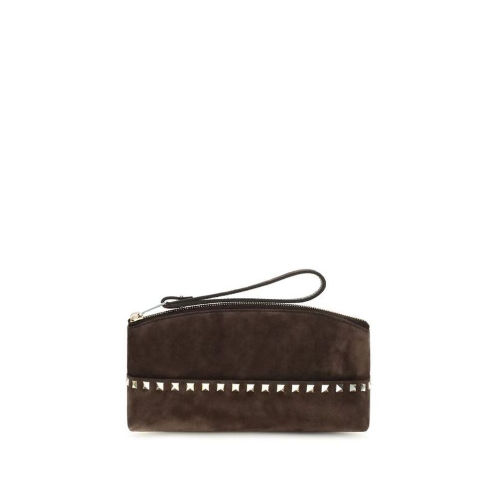 Valentino Garavani Brown Suede Leather Clutch Women's Bag